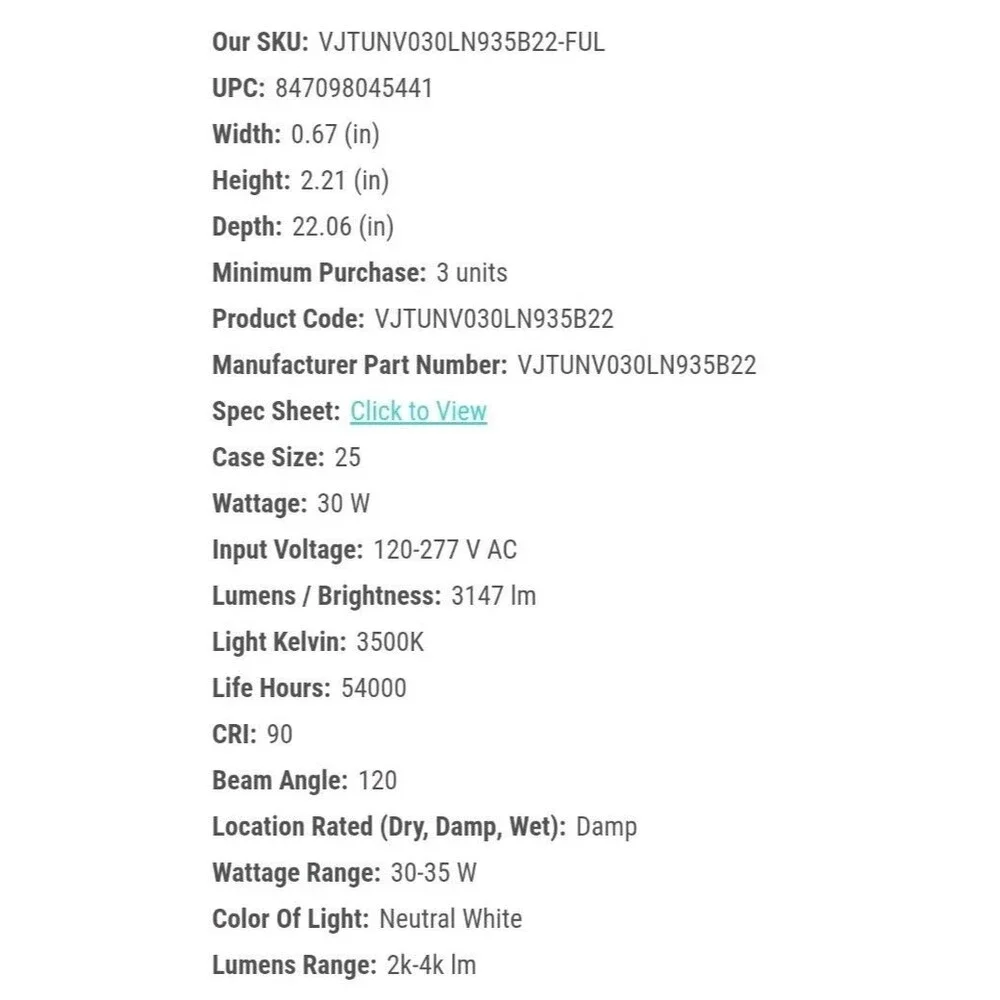 Fulham VJTUNV030LN935B22 Kit Ln Unv 30W 35K Mcpcb